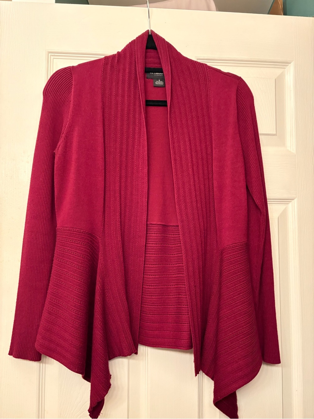 Liz Claiborne Raspberry Red Open-Front Draped Cardigan - Picture 3 of 3